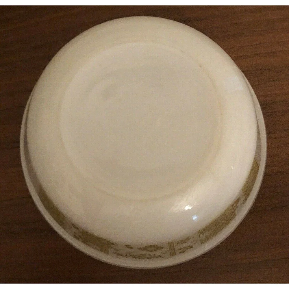 Federal Glass Mixing Bowl VTG 70s Avocado Green Tropical Floral 6
